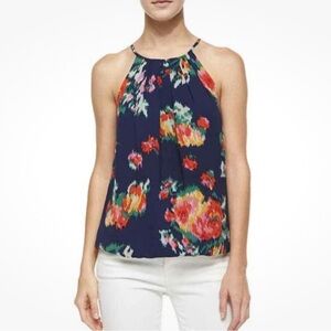Joie Anatase B Floral-Print Silk Halter-Neck Tank Navy - Sz M